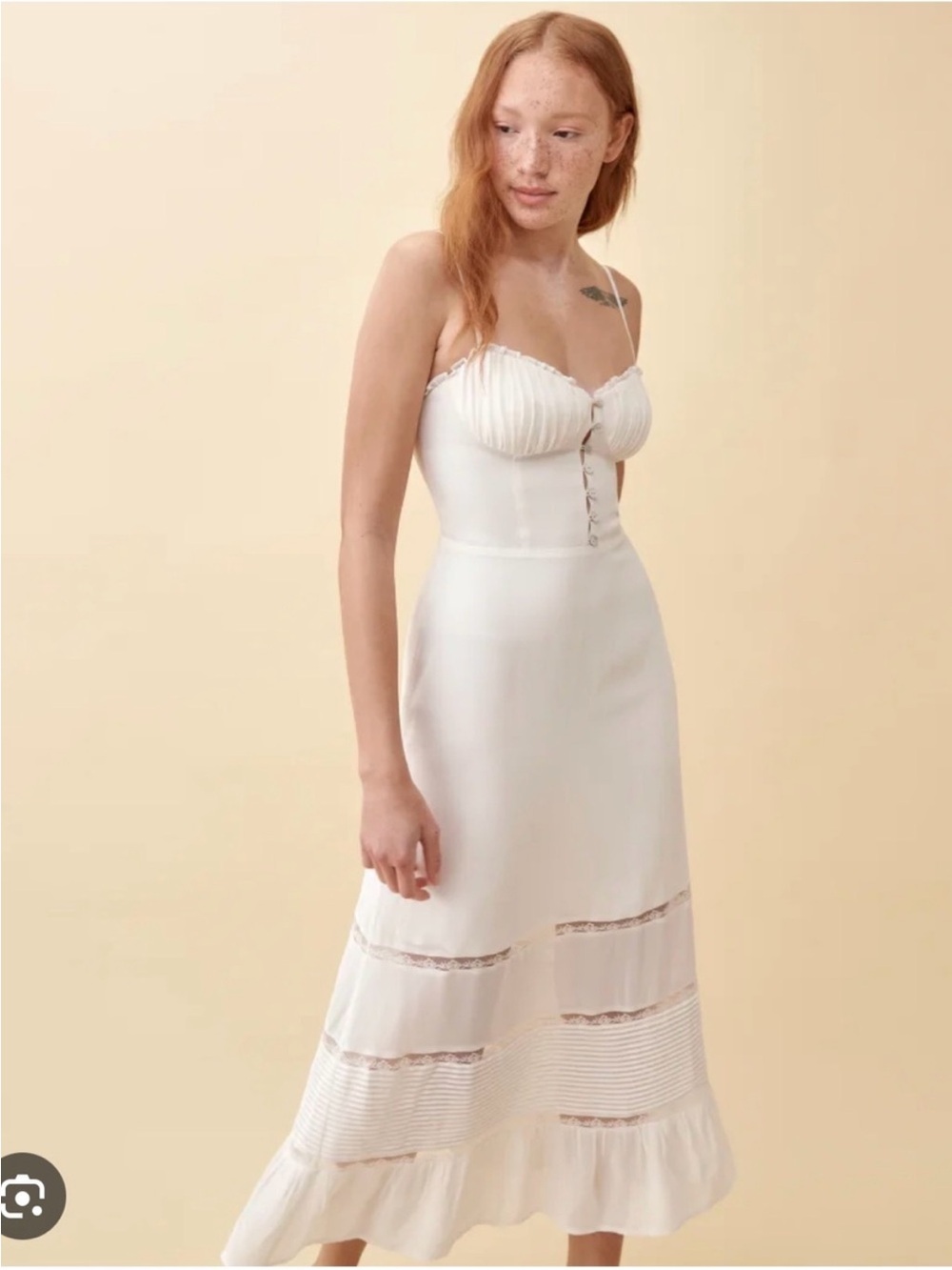 Reformation Cream Midi Slip Dress with Button Front